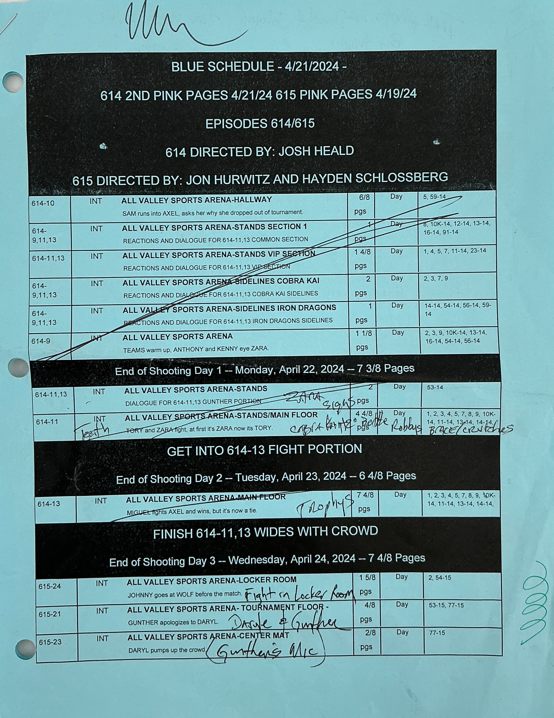 Shooting Schedule Season 6 Episodes 14 & 15 Cobra Kai Memorabilia Y'allywood Props