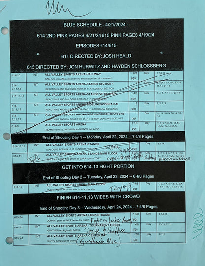 Shooting Schedule Season 6 Episodes 14 & 15 Cobra Kai Memorabilia Y'allywood Props