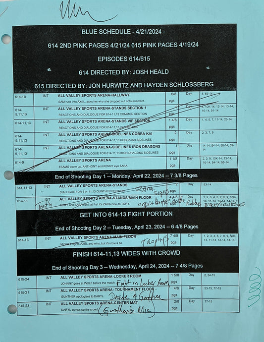 Shooting Schedule Season 6 Episodes 14 & 15 Cobra Kai Memorabilia Y'allywood Props