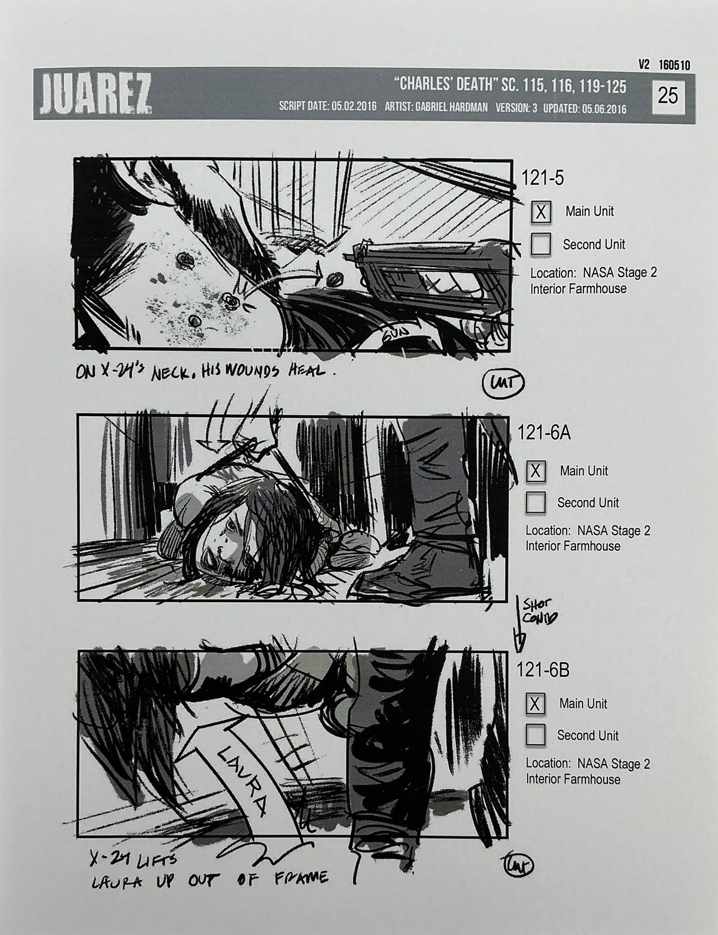 Storyboards Juarez Charle's Death Scenes 115-125 Logan (2017) Memorabilia Y'allywood Props 25