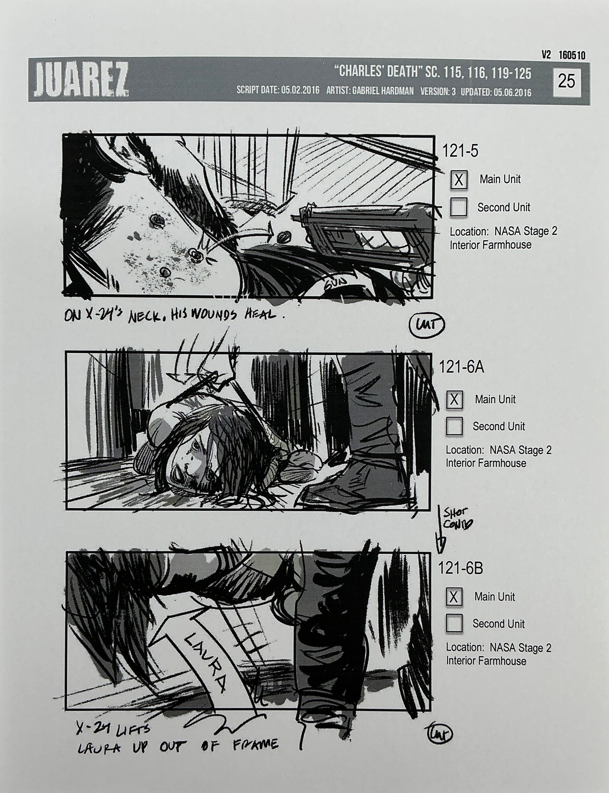 Storyboards Juarez Charle's Death Scenes 115-125 Logan (2017) Memorabilia Y'allywood Props 25
