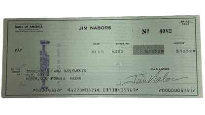 Jim Nabors, Gomer Pyle, Hand Signed Personal Check Autograph Y'allywood Props