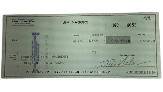 Jim Nabors, Gomer Pyle, Hand Signed Personal Check Autograph Y'allywood Props