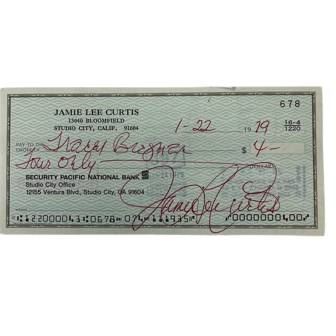 Jamie Lee Curtis Signed Personal Check Movie Prop Atlanta Brick Co   