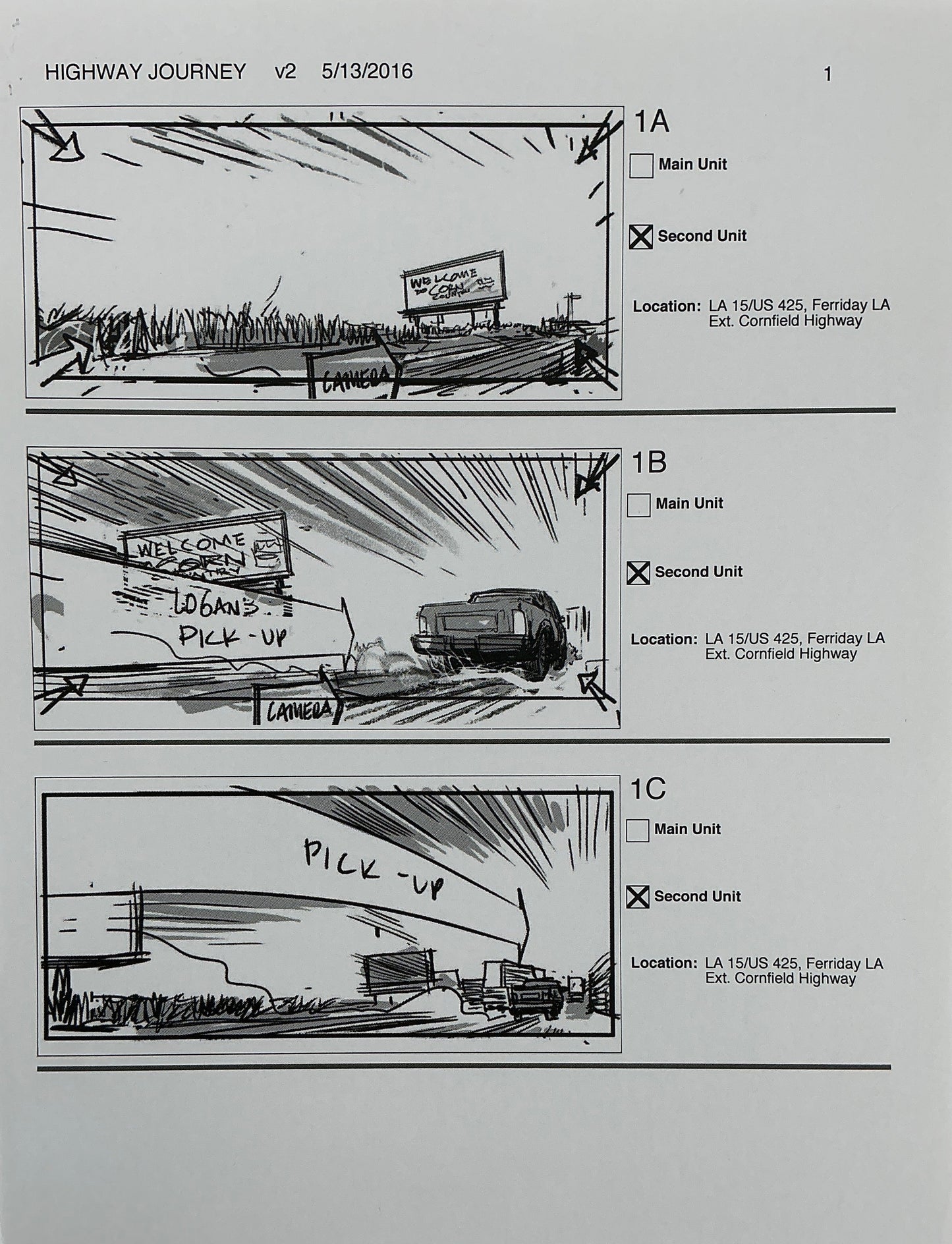 Storyboards Highway Journey Scene Logan (2017) Memorabilia Y'allywood Props 1