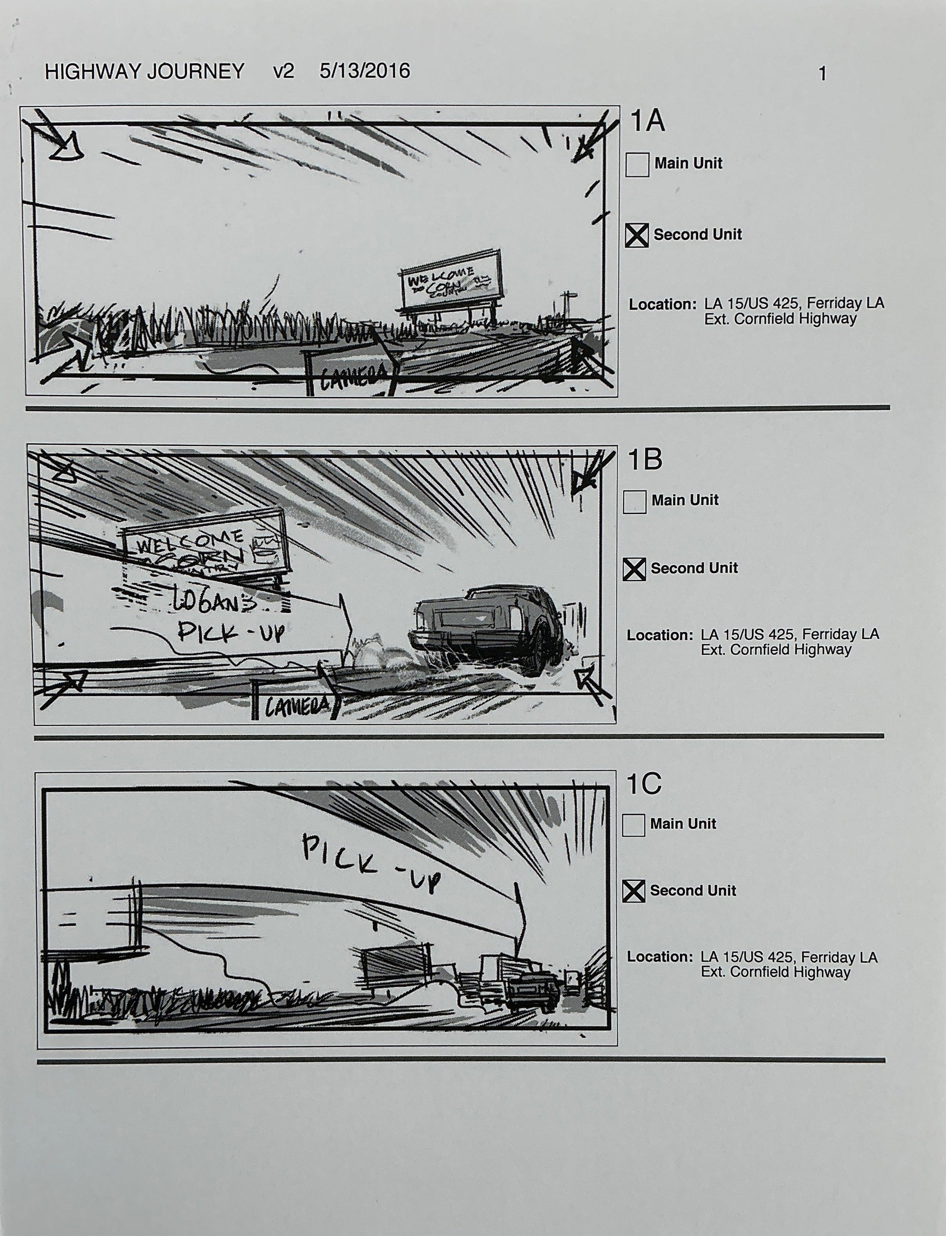 Storyboards Highway Journey Scene Logan (2017) Memorabilia Y'allywood Props 1
