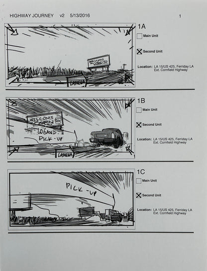 Storyboards Highway Journey Scene Logan (2017) Memorabilia Y'allywood Props 1