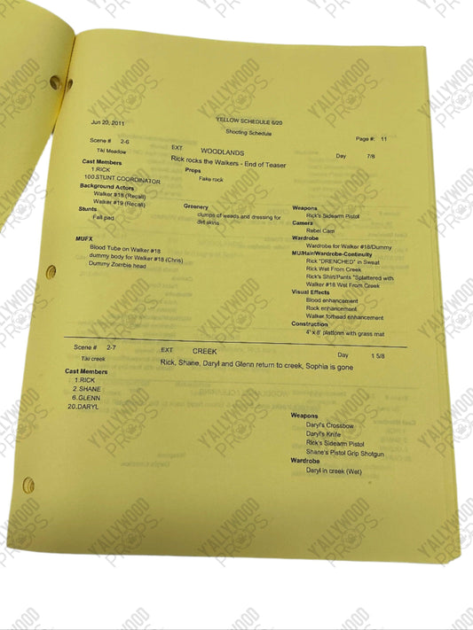 Yellow Schedule S2E2&E3 The Walking Dead Movie Prop Y'allywood Props