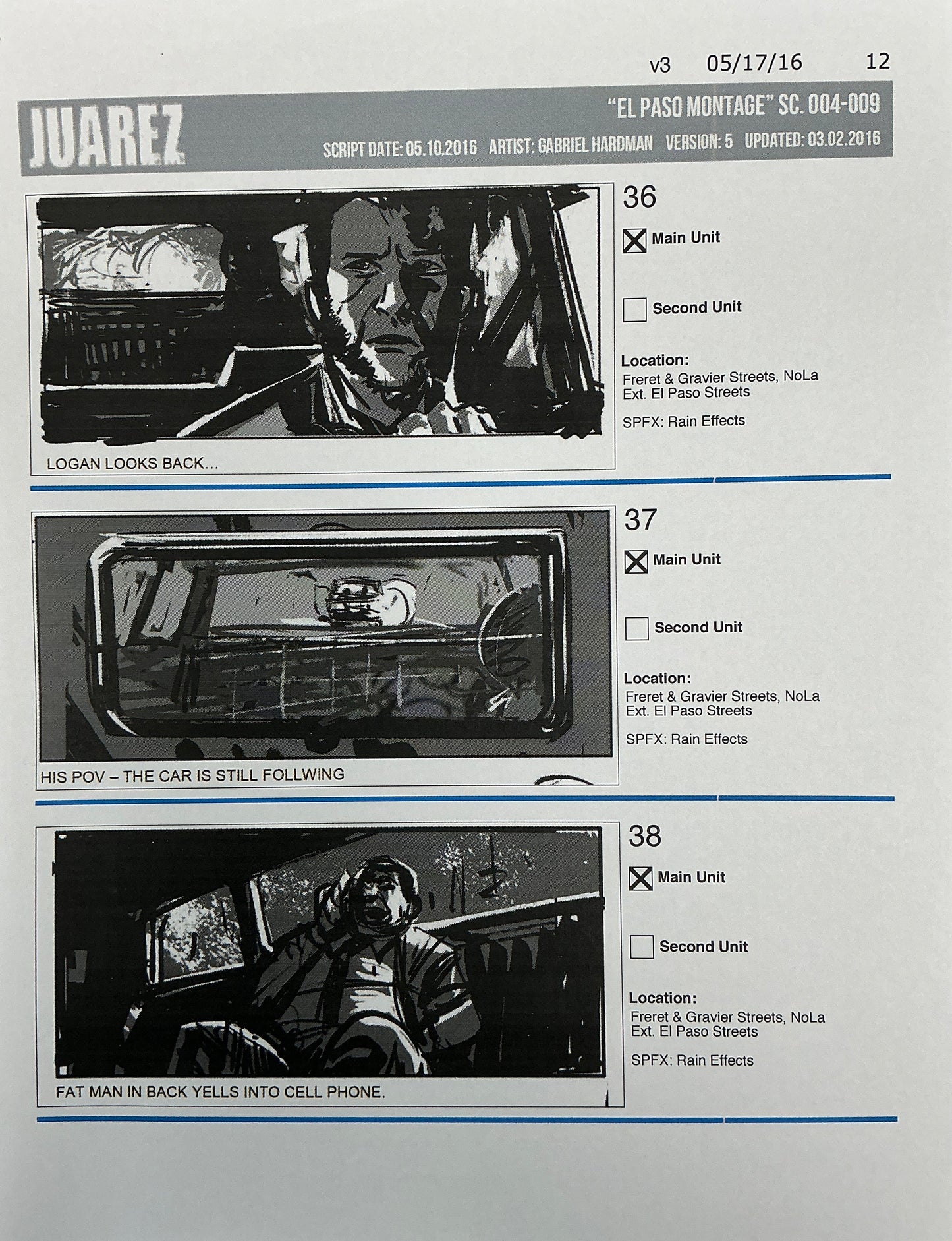 Storyboards Juarez "El Paso Montage" Logan (2017) Memorabilia Y'allywood Props 12