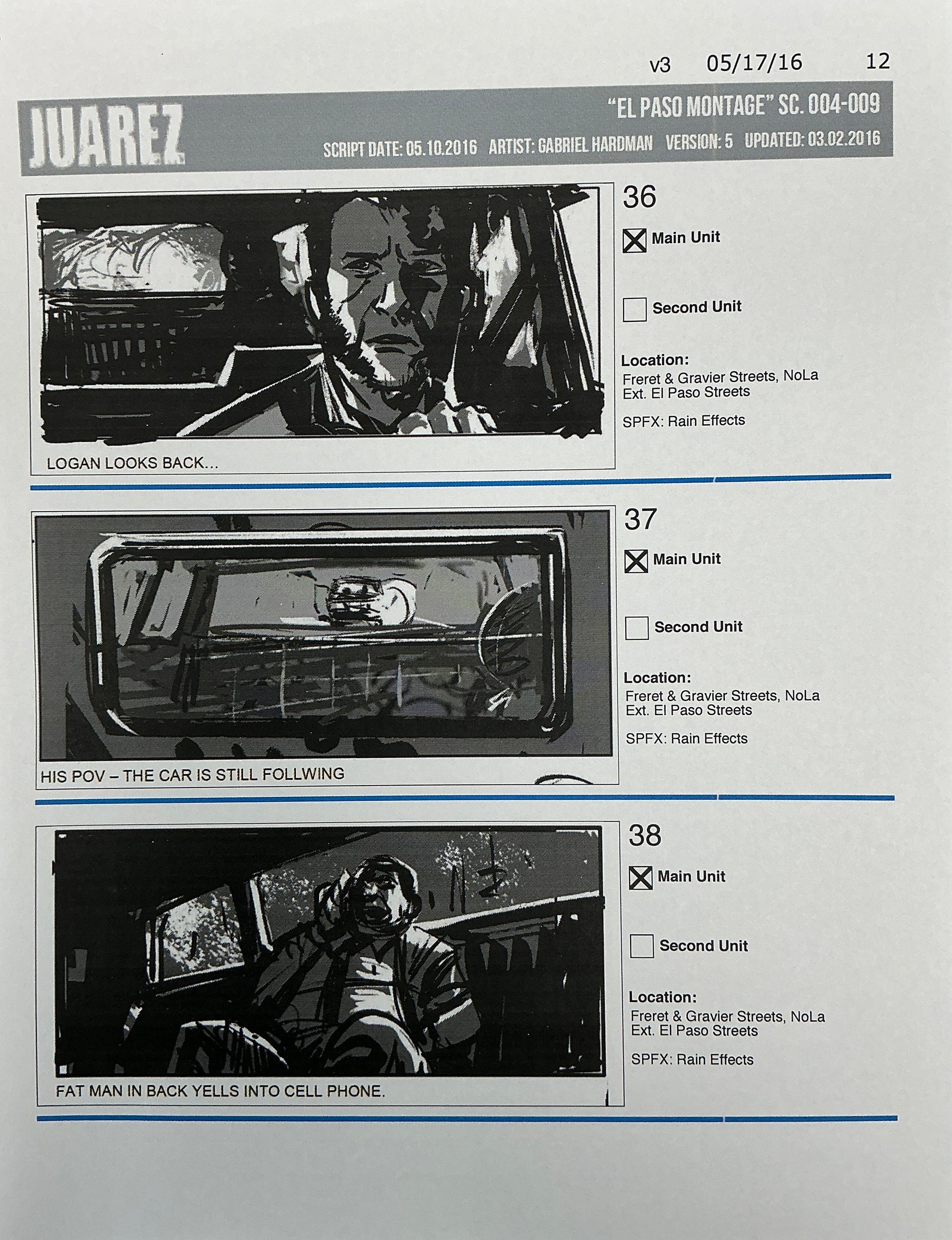 Storyboards Juarez "El Paso Montage" Logan (2017) Memorabilia Y'allywood Props 12