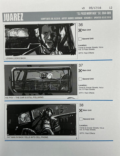 Storyboards Juarez "El Paso Montage" Logan (2017) Memorabilia Y'allywood Props 12