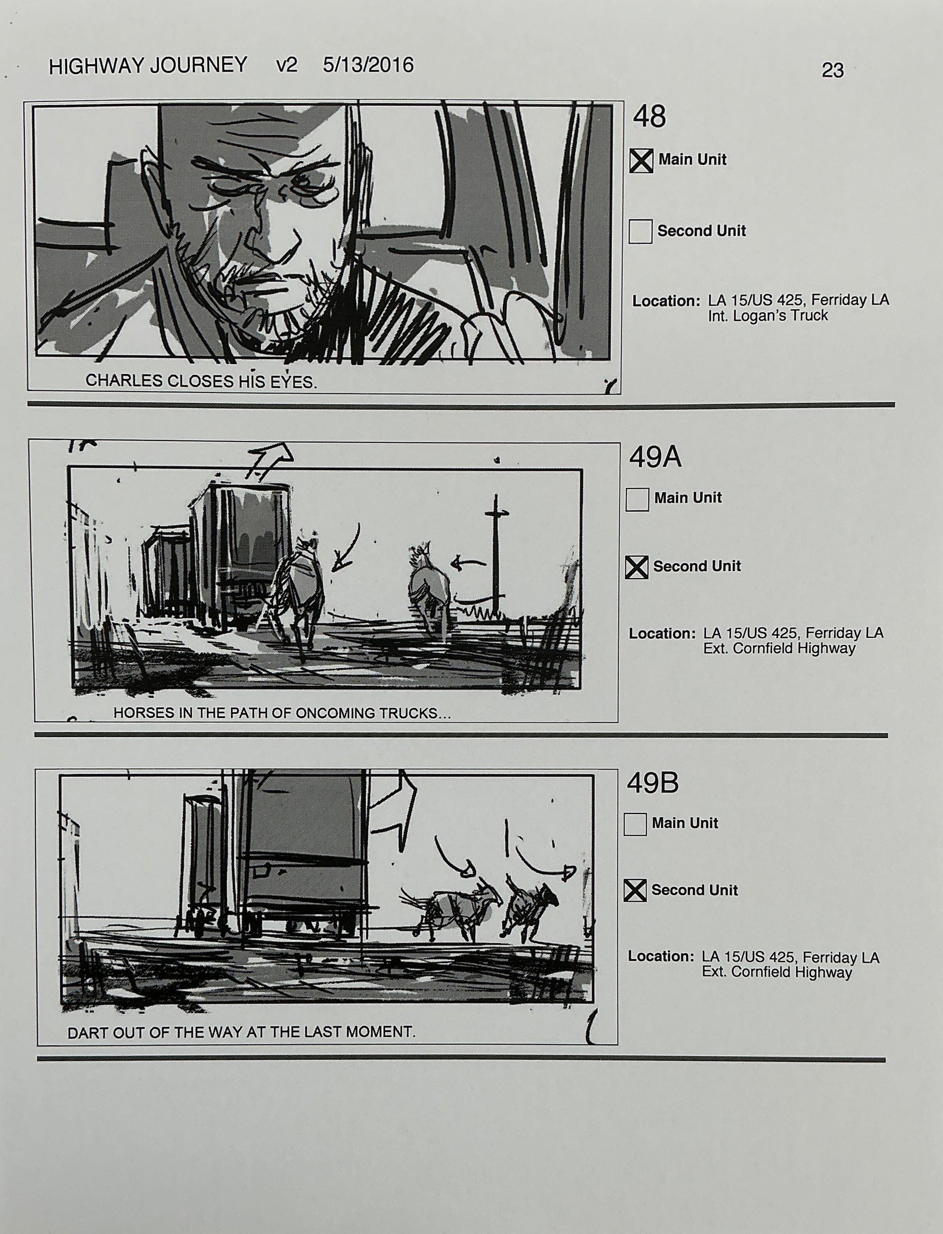 Storyboards Highway Journey Scene Logan (2017) Memorabilia Y'allywood Props 23