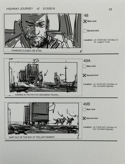 Storyboards Highway Journey Scene Logan (2017) Memorabilia Y'allywood Props 23