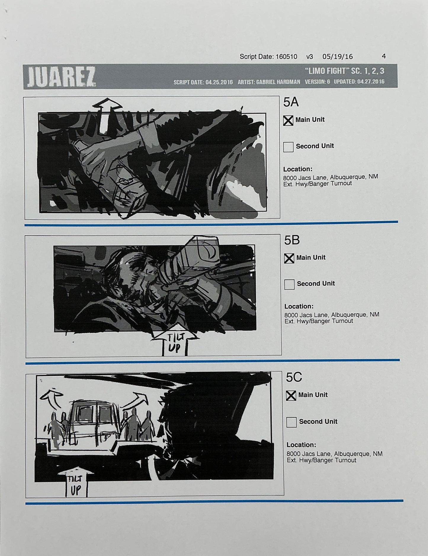 Storyboards Juarez Scenes 1-3 "Limo Fight" Logan (2017) Memorabilia Y'allywood Props Paper 4