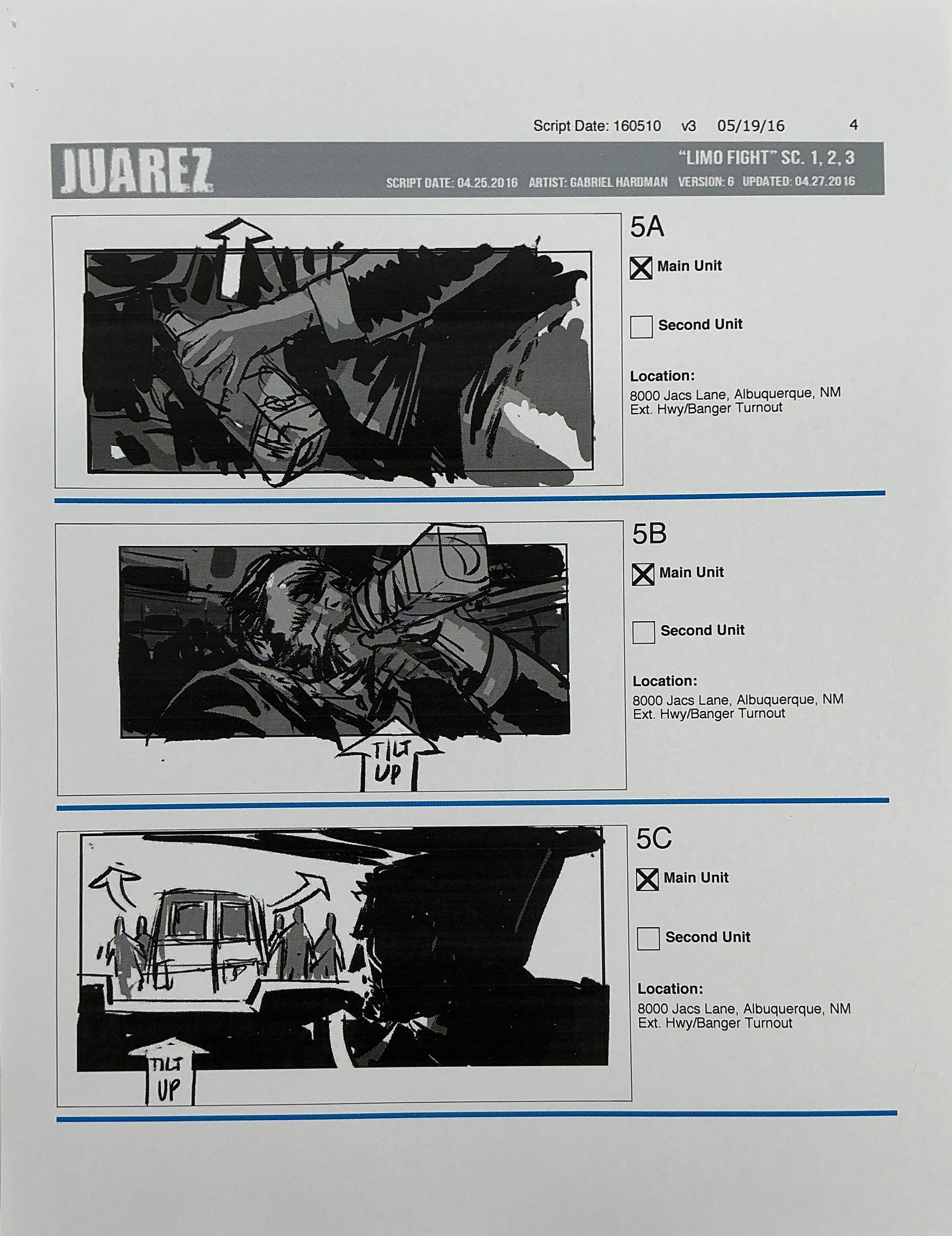 Storyboards Juarez Scenes 1-3 "Limo Fight" Logan (2017) Memorabilia Y'allywood Props Paper 4