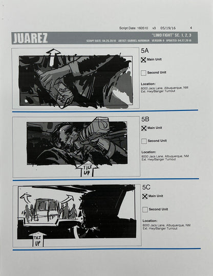 Storyboards Juarez Scenes 1-3 "Limo Fight" Logan (2017) Memorabilia Y'allywood Props Paper 4