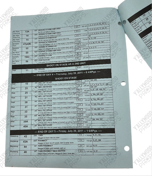 Blue Shooting Schedule S2E5 The Walking Dead Movie Prop Y'allywood Props