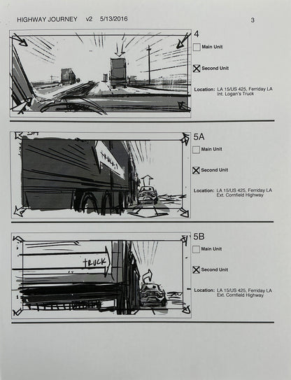 Storyboards Highway Journey Scene Logan (2017) Memorabilia Y'allywood Props 3