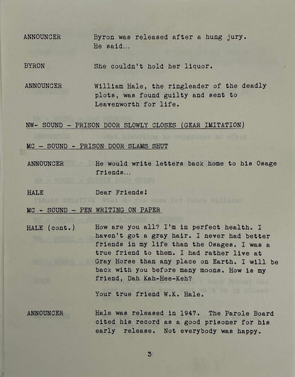 Radio Show Conductor's Script Killers of the Flower Moon (2023) Movie Props Y'allywood Props