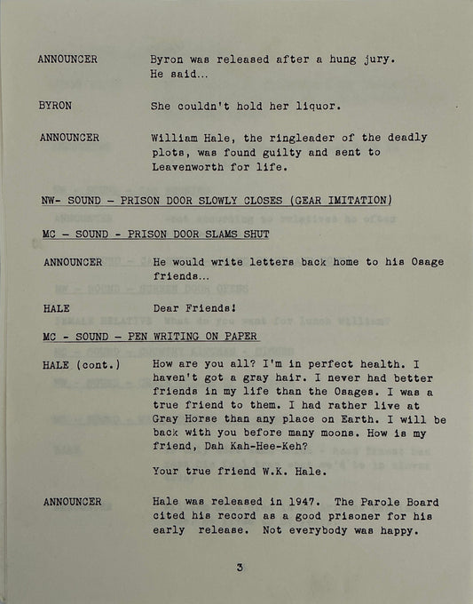 Radio Show Conductor's Script Killers of the Flower Moon (2023) Movie Props Y'allywood Props