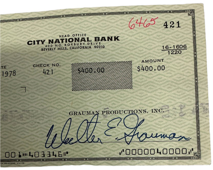 Walter Grauman Hand Signed Personal Check Autograph Y'allywood Props