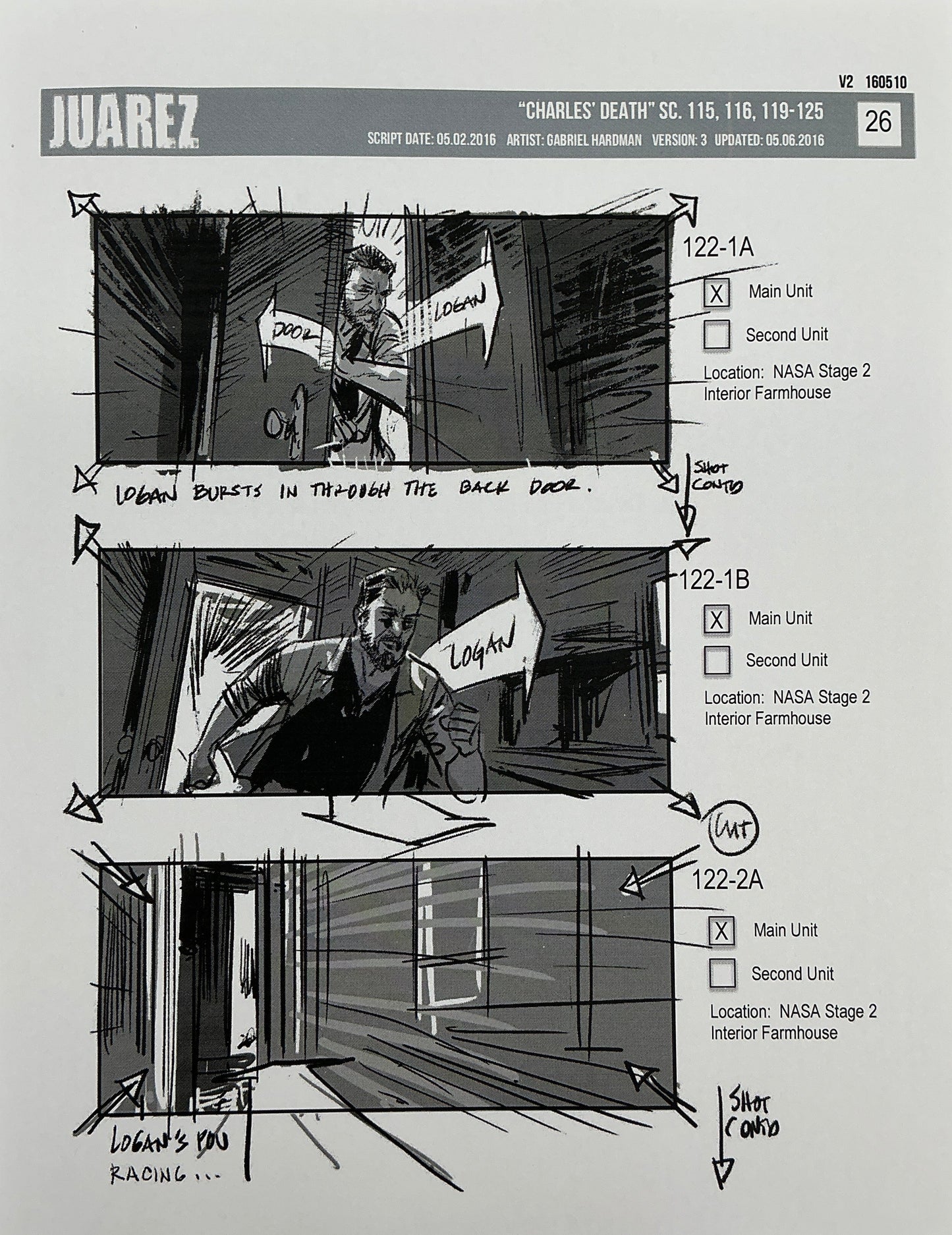 Storyboards Juarez Charle's Death Scenes 115-125 Logan (2017)