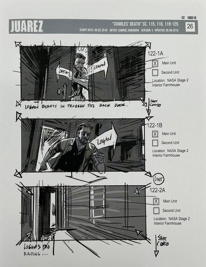 Storyboards Juarez Charle's Death Scenes 115-125 Logan (2017)