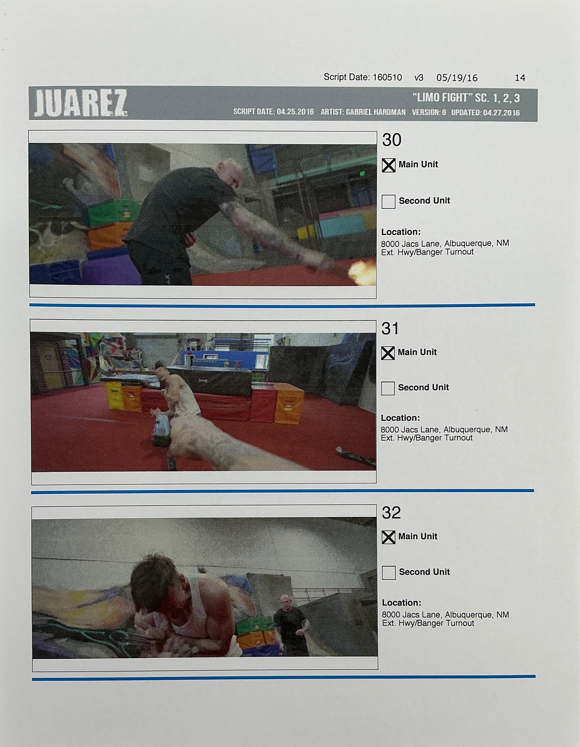 Storyboards Juarez Scenes 1-3 "Limo Fight" Logan (2017) Memorabilia Y'allywood Props Paper 14