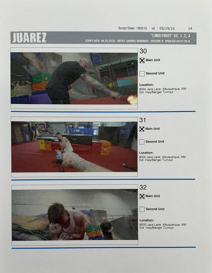 Storyboards Juarez Scenes 1-3 "Limo Fight" Logan (2017) Memorabilia Y'allywood Props Paper 14