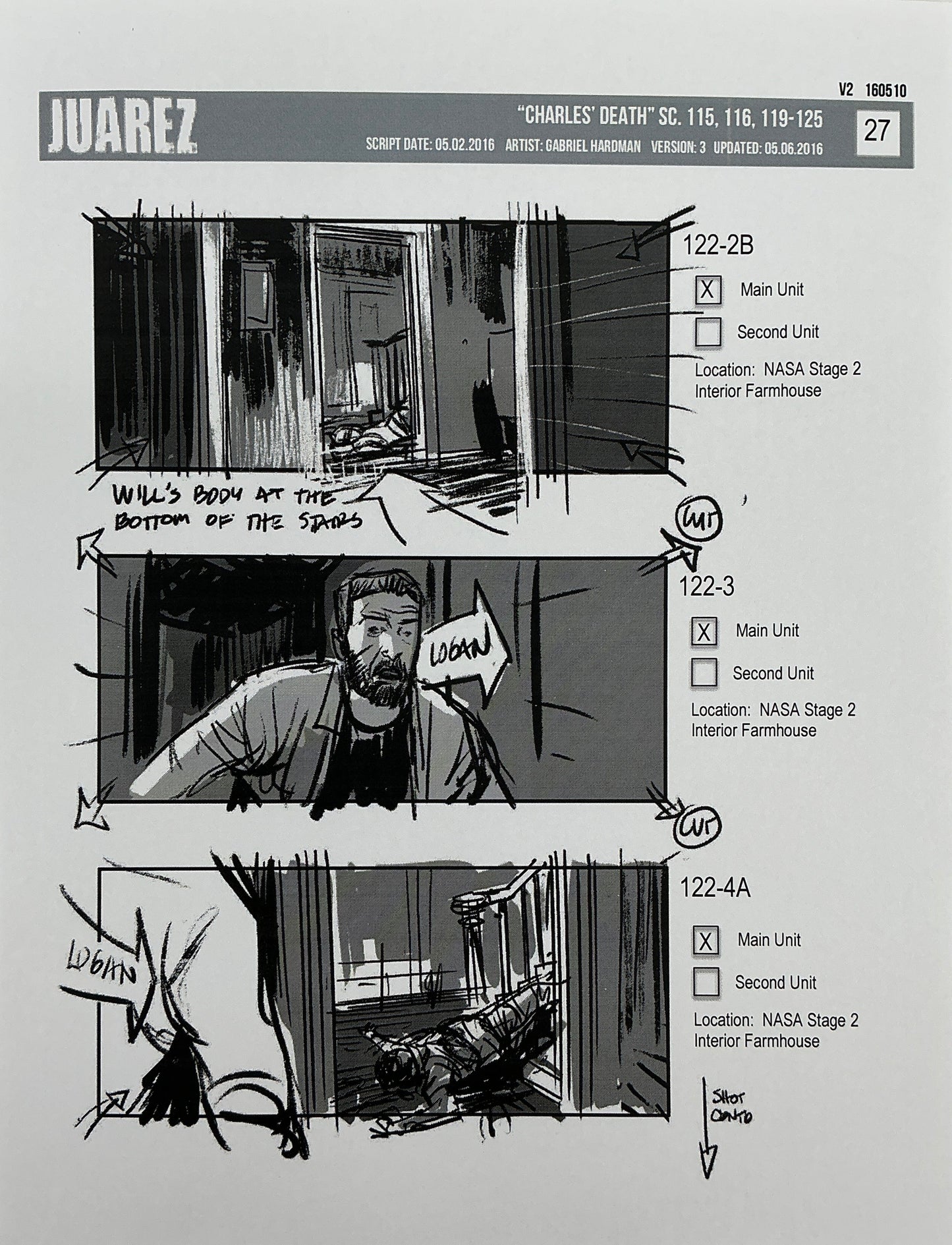 Storyboards Juarez Charle's Death Scenes 115-125 Logan (2017)