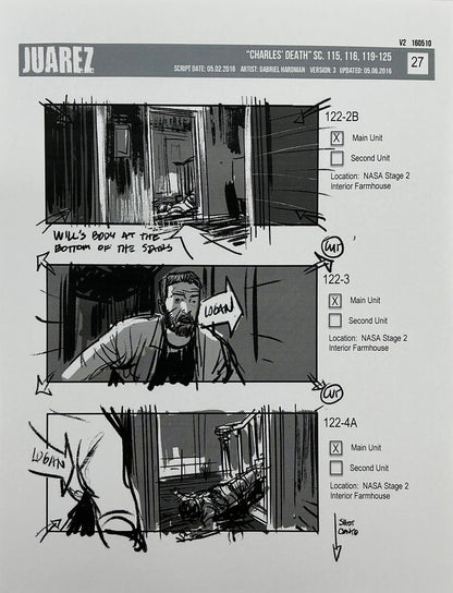 Storyboards Juarez Charle's Death Scenes 115-125 Logan (2017)