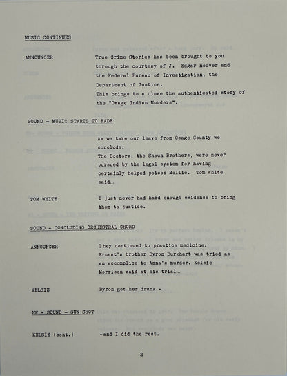 Radio Show Conductor's Script Killers of the Flower Moon (2023) Movie Props Y'allywood Props
