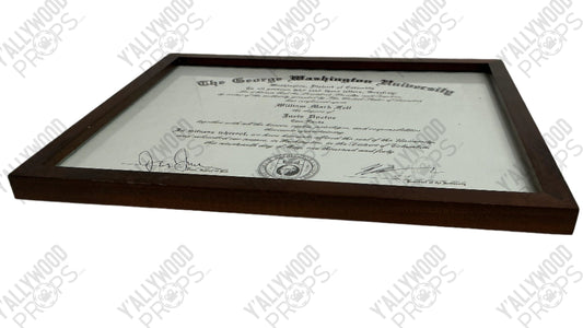 The George Washington University Diploma Mark Felt (2017) Y'allywood Props