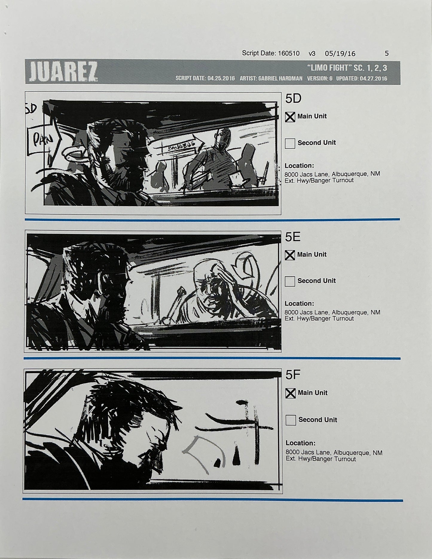 Storyboards Juarez Scenes 1-3 "Limo Fight" Logan (2017) Memorabilia Y'allywood Props Paper 5