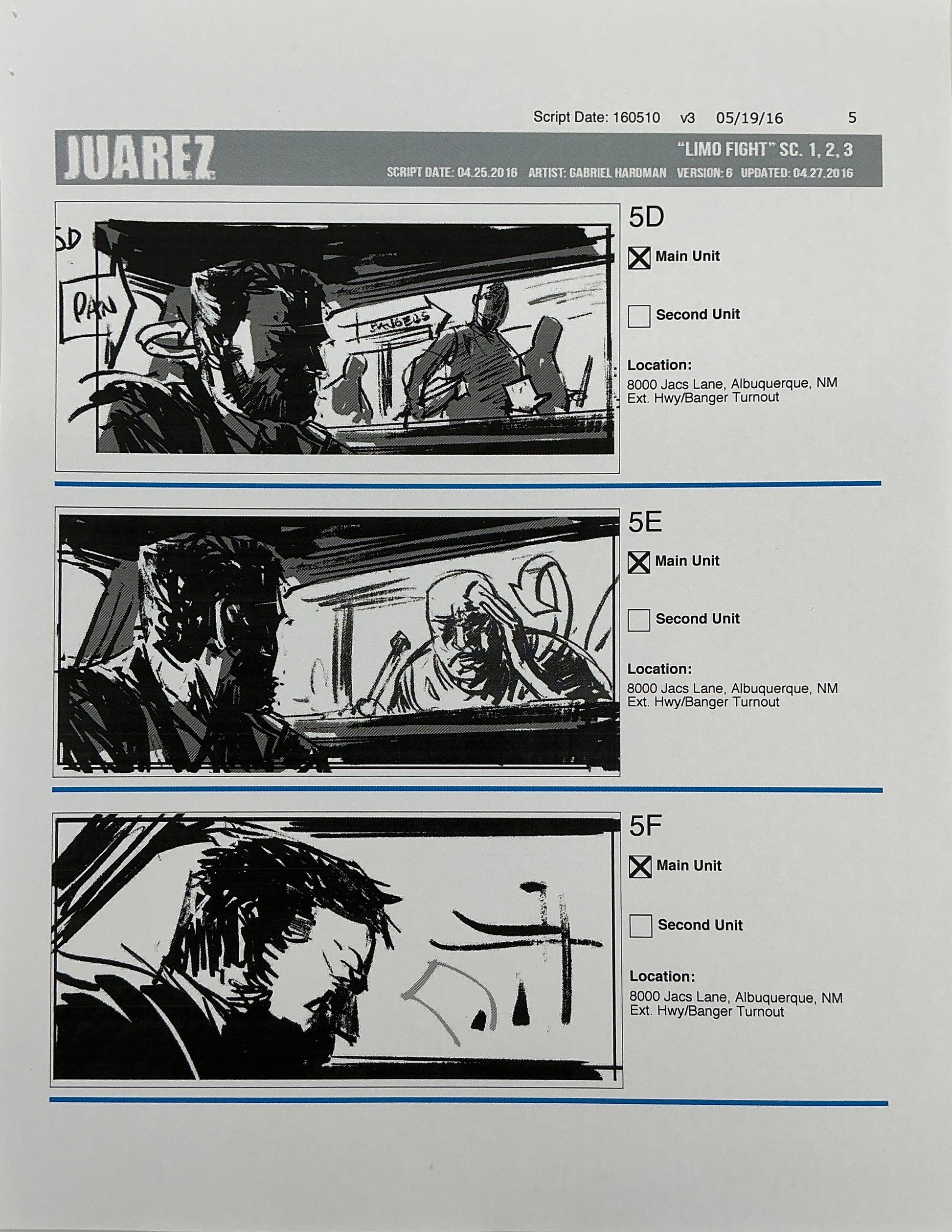 Storyboards Juarez Scenes 1-3 "Limo Fight" Logan (2017) Memorabilia Y'allywood Props Paper 5