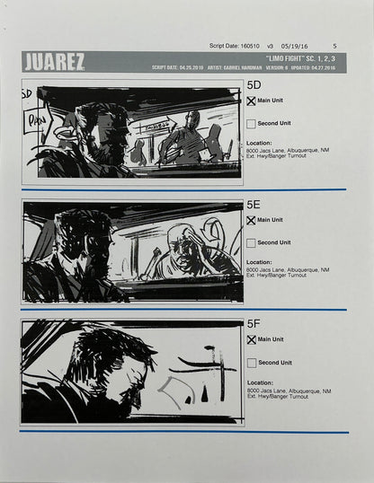 Storyboards Juarez Scenes 1-3 "Limo Fight" Logan (2017) Memorabilia Y'allywood Props Paper 5