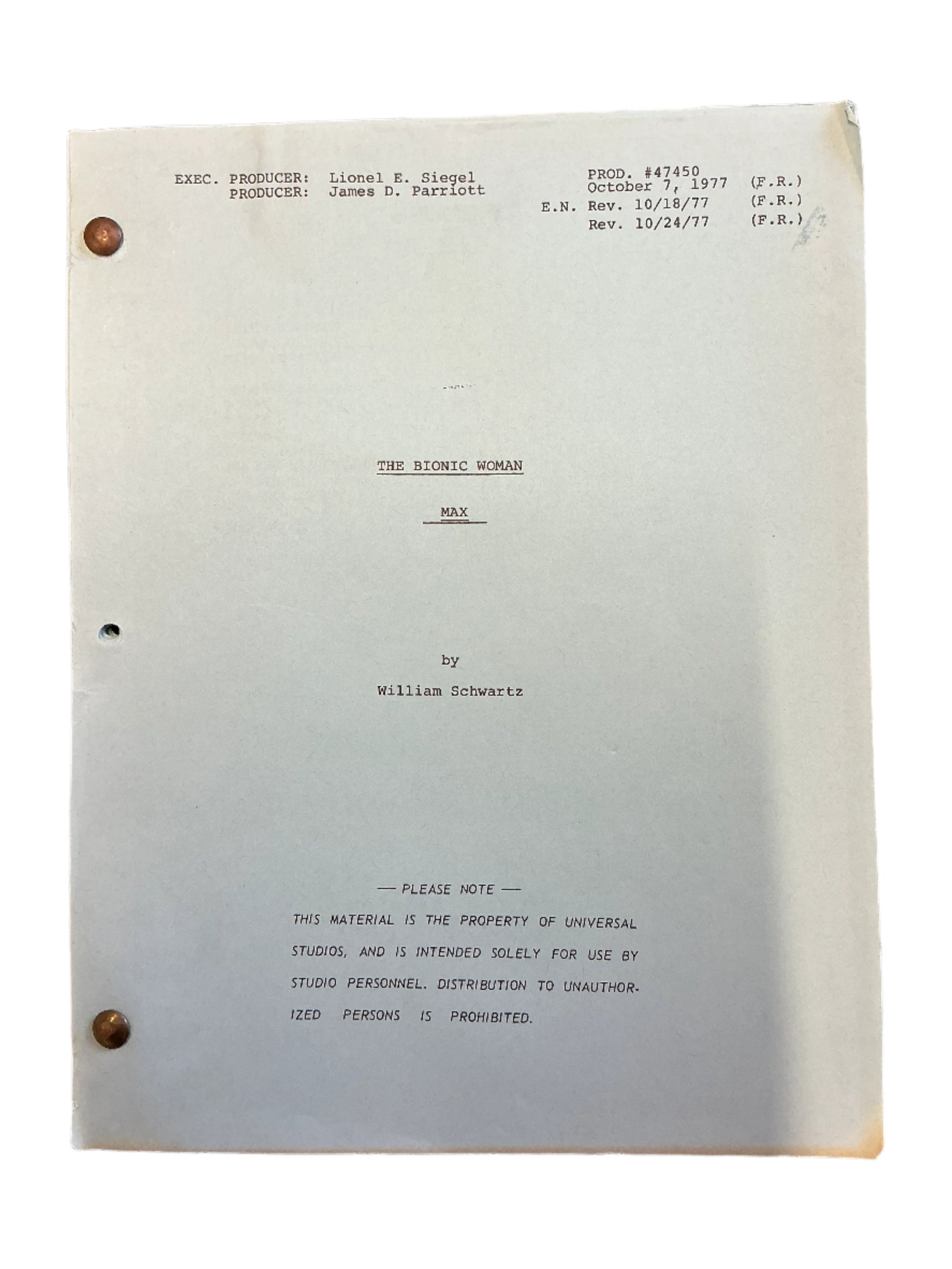 Original Script S3E10 The Bionic Woman (1976-1978) Memorabilia Y'allywood Props