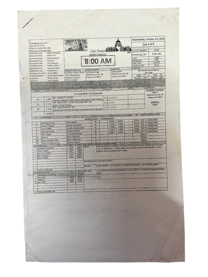 Call Sheet & Script S4E6 Sleepy Hollow (2016) Autograph Y'allywood Props