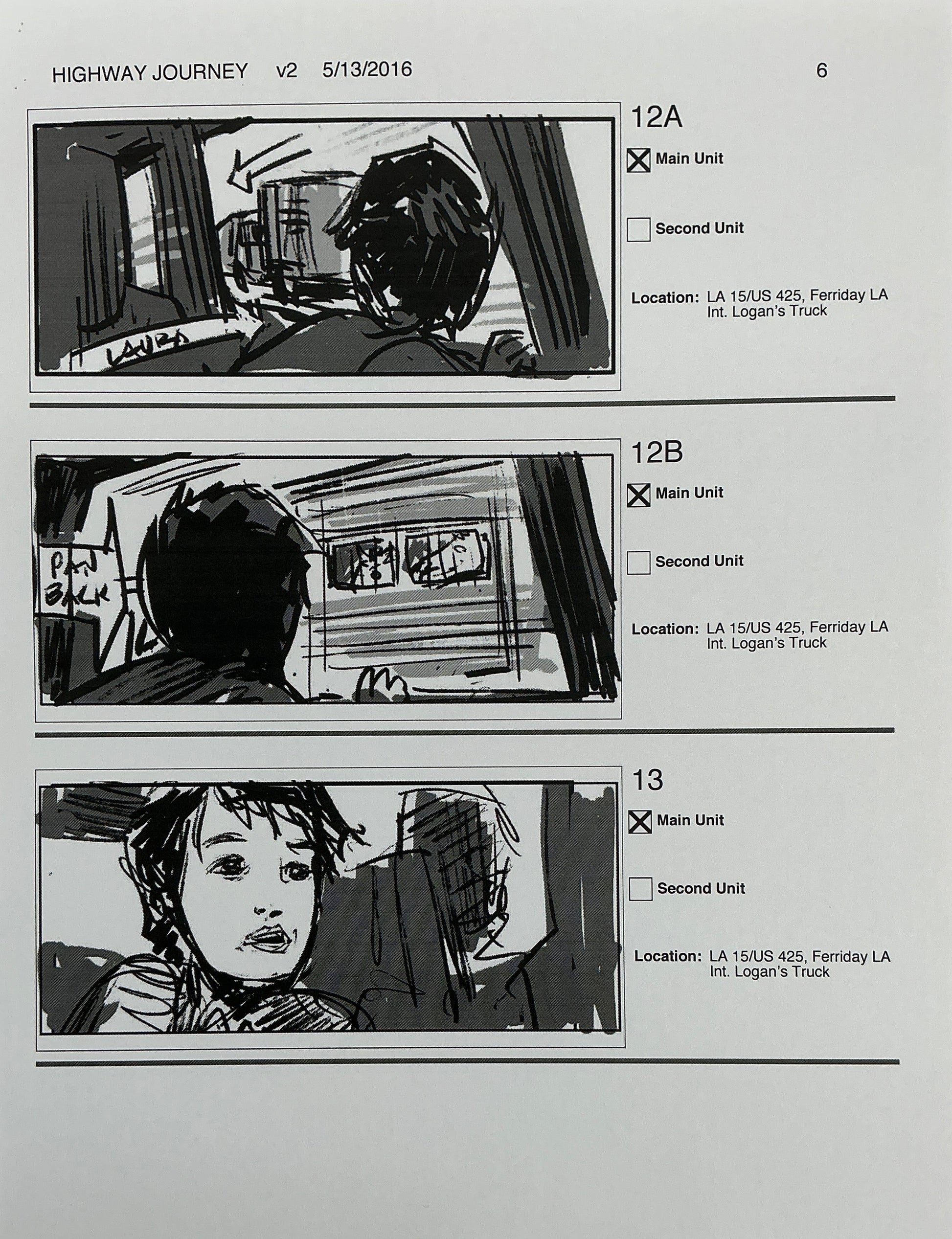 Storyboards Highway Journey Scene Logan (2017) Memorabilia Y'allywood Props 6