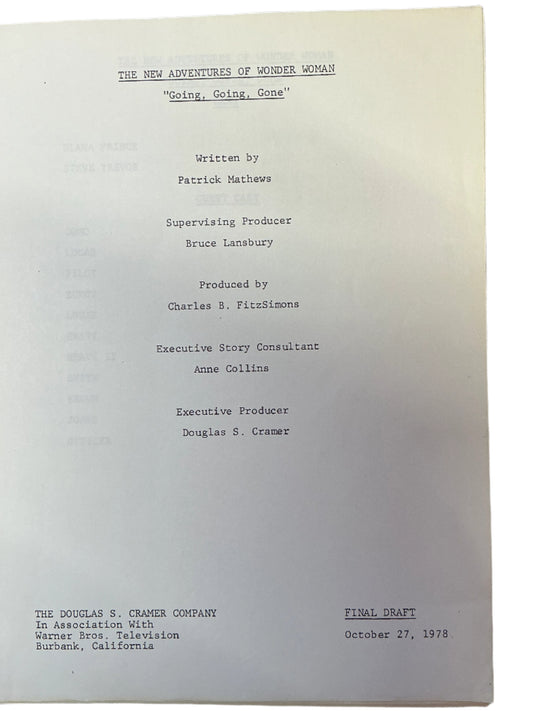 Final Draft Script S3E13 Wonder Woman (1975-1979) Movie Prop Y'allywood Props