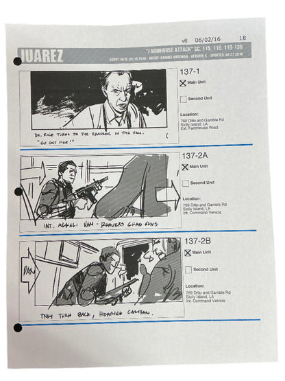 Storyboards Juarez Scene 115, 116, 119-136 Logan (2017) Memorabilia Y'allywood Props Paper 18