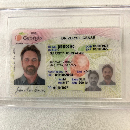 Gerard Butler’s Drivers License from Greenland Movie Prop Atlanta Brick Co   