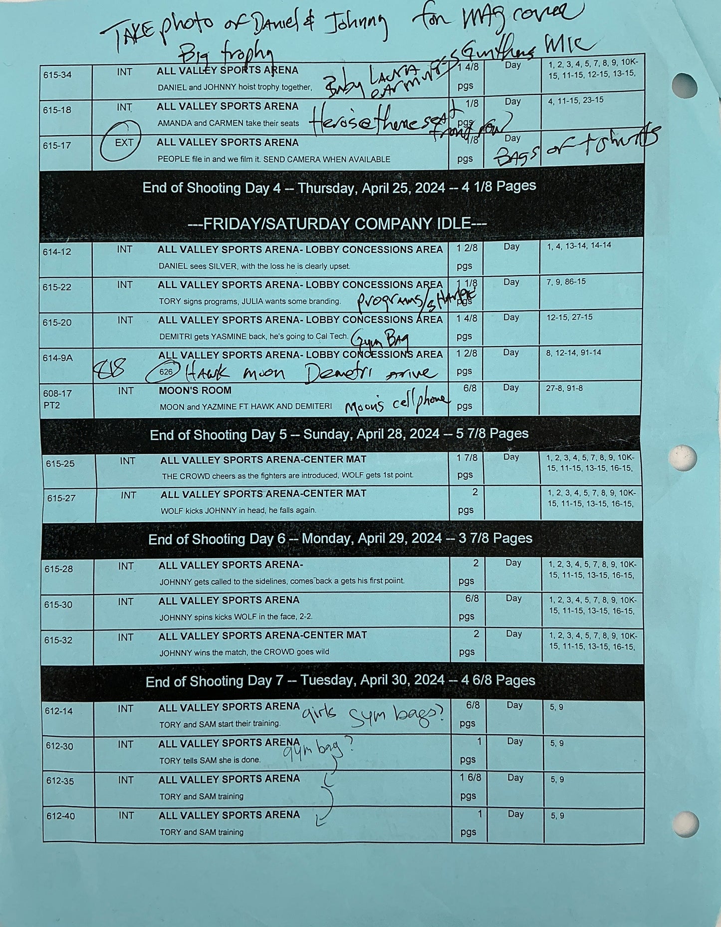 Shooting Schedule Season 6 Episodes 14 & 15 Cobra Kai Memorabilia Y'allywood Props