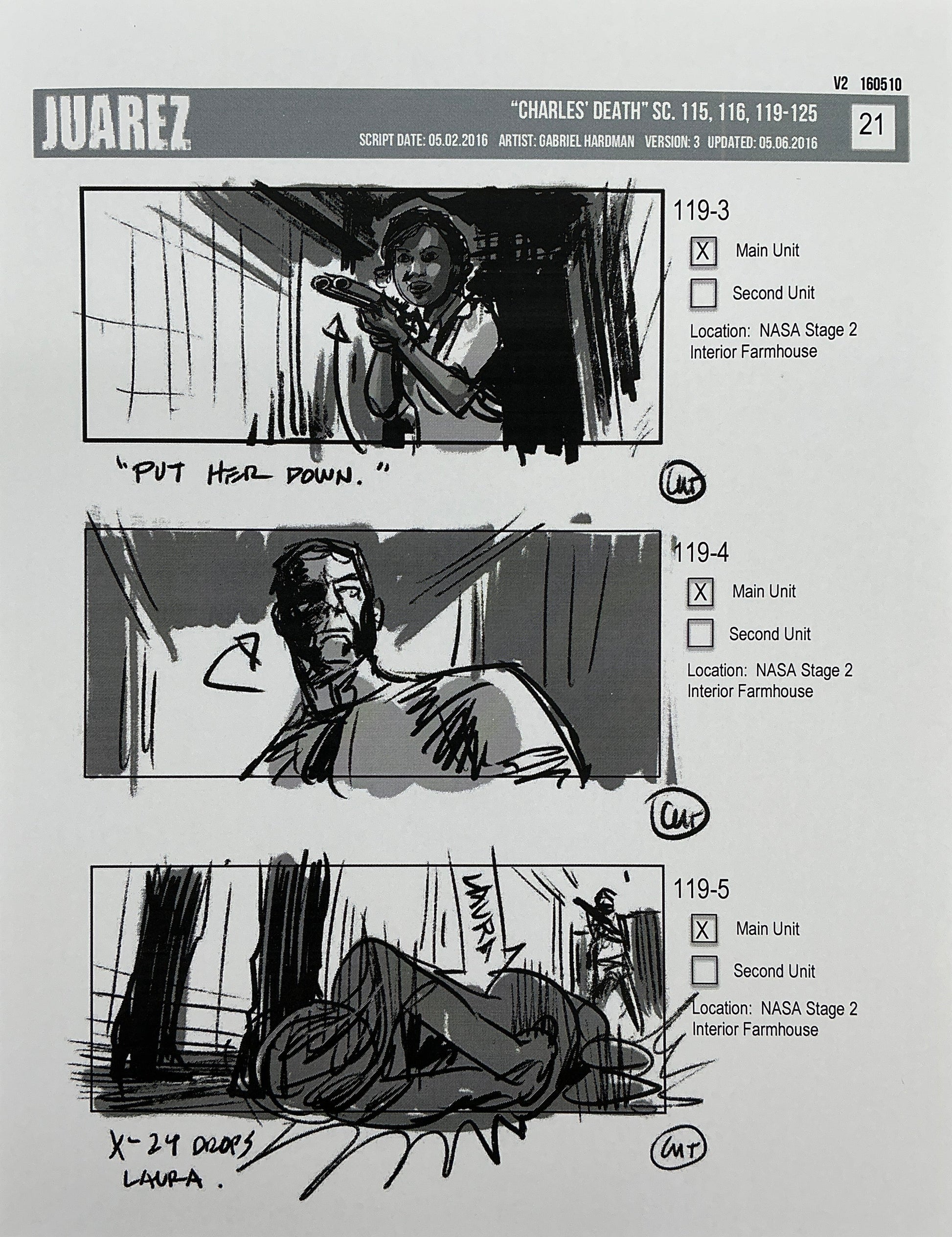 Storyboards Juarez Charle's Death Scenes 115-125 Logan (2017) Memorabilia Y'allywood Props 21