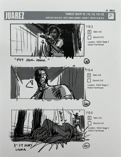 Storyboards Juarez Charle's Death Scenes 115-125 Logan (2017) Memorabilia Y'allywood Props 21