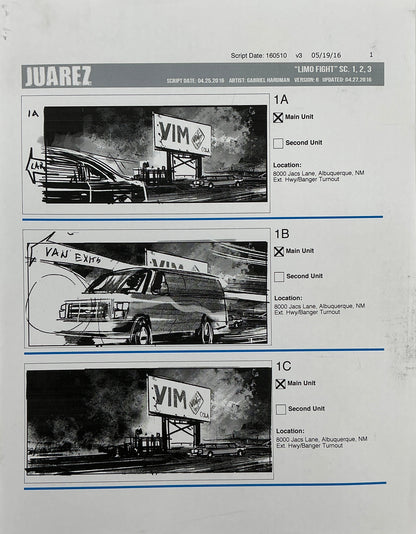 Storyboards Juarez Scenes 1-3 "Limo Fight" Logan (2017) Memorabilia Y'allywood Props Paper 1
