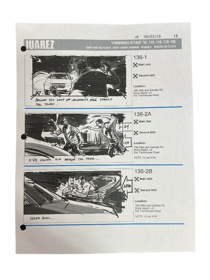Storyboards Juarez Scene 115, 116, 119-136 Logan (2017) Memorabilia Y'allywood Props Paper 16