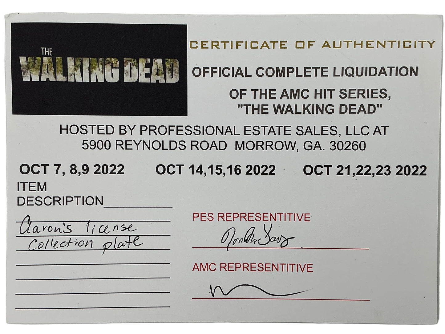 Aaron's License Plate The Walking Dead (2010-2022) Memorabilia Y'allywood Props