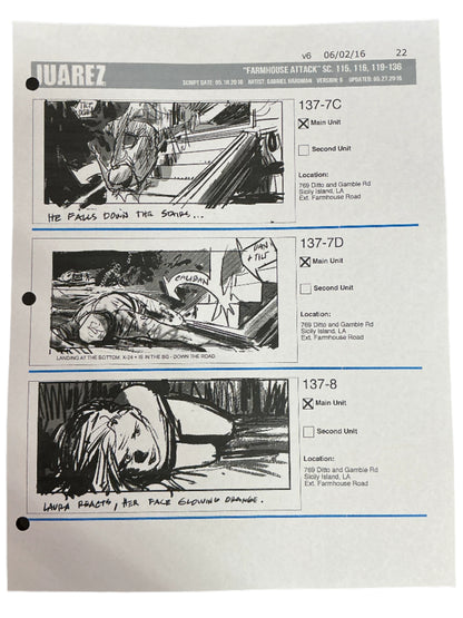 Storyboards Juarez Scene 115, 116, 119-136 Logan (2017) Memorabilia Y'allywood Props Paper 22