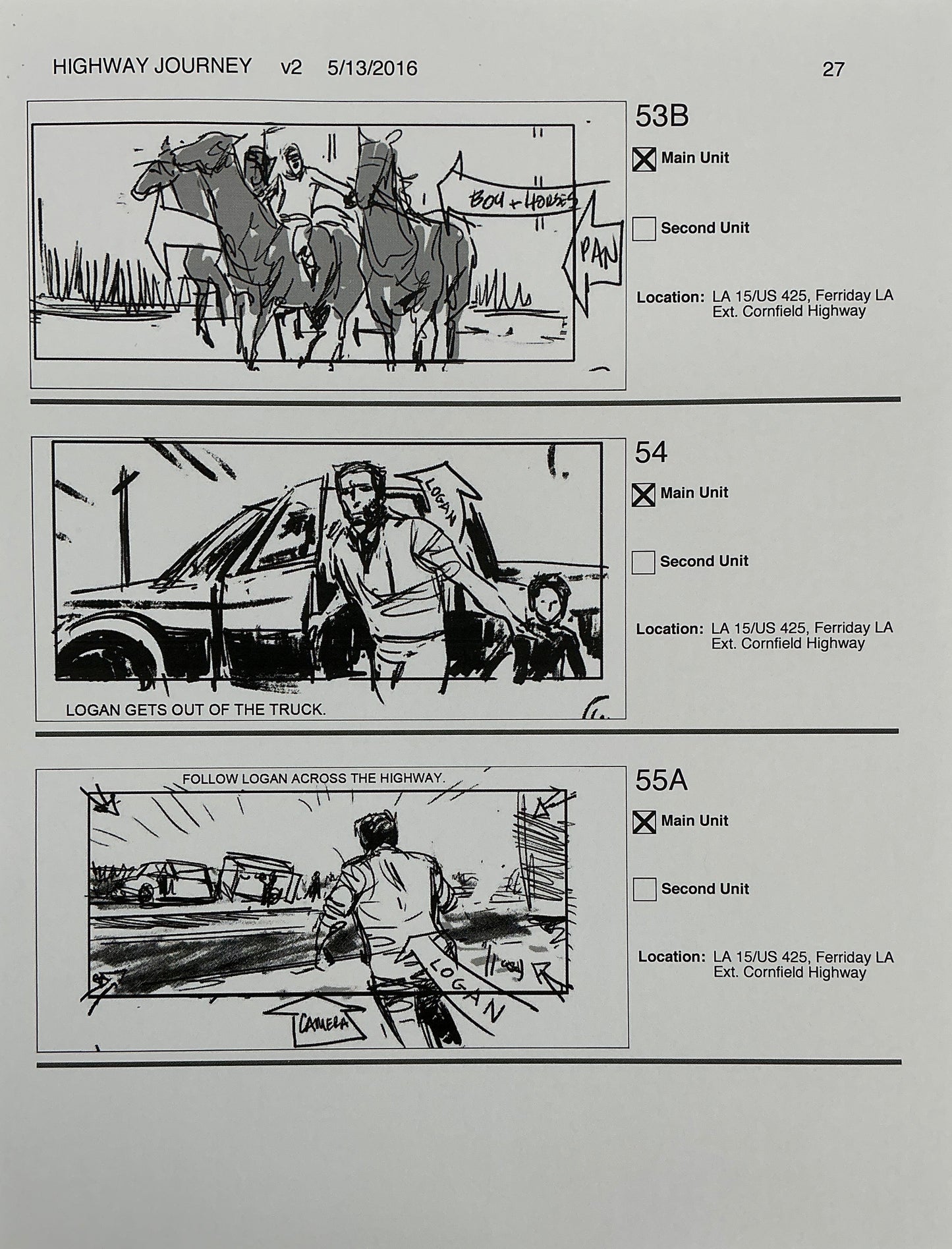 Storyboards Highway Journey Scene Logan (2017)